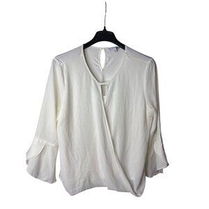 41 Hawthorn White Sutton Bell Sleeve Blouse Top Size XL Surplice Sheer Layered